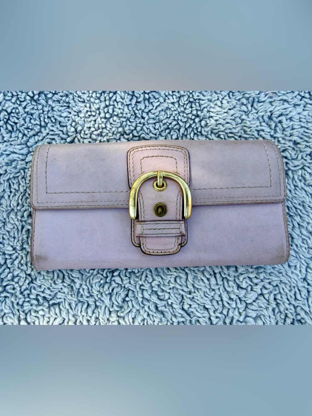Coach Classic Lavender Leather Wallet with Gold Buckle